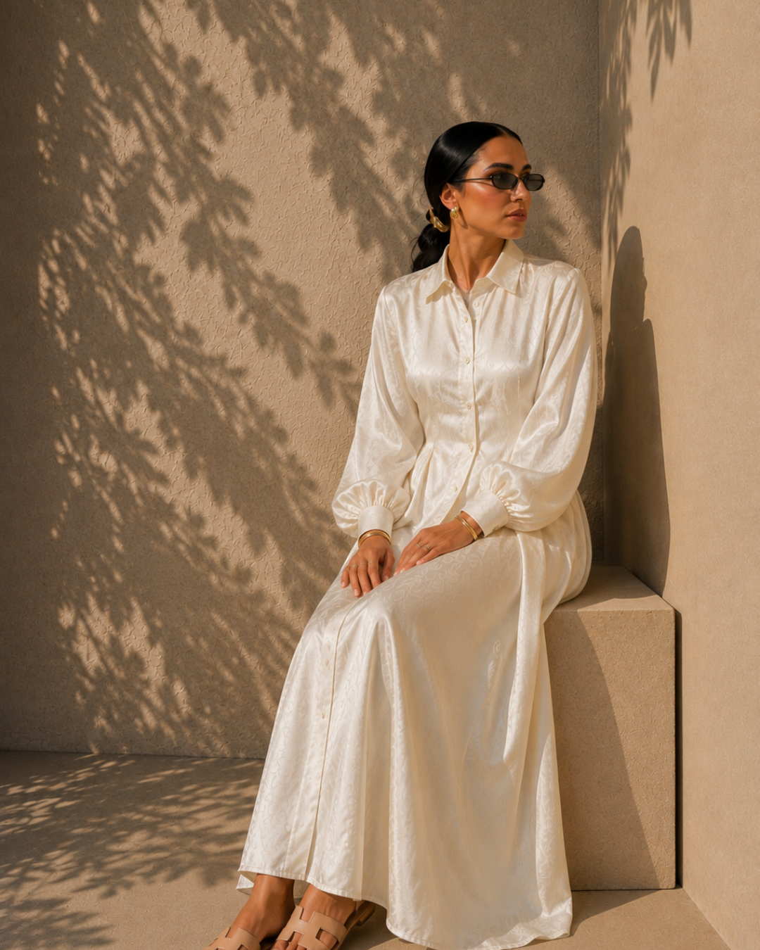 ivory shirt dress The Élan – – Fatima Trouser Inseam:W42 L30 A Line V Neck SID-FD12060CP149 Office to dinner ready