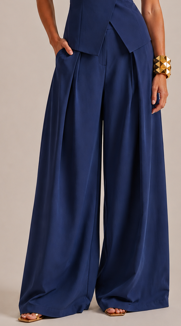 Navy Tailored Pleated Trousers