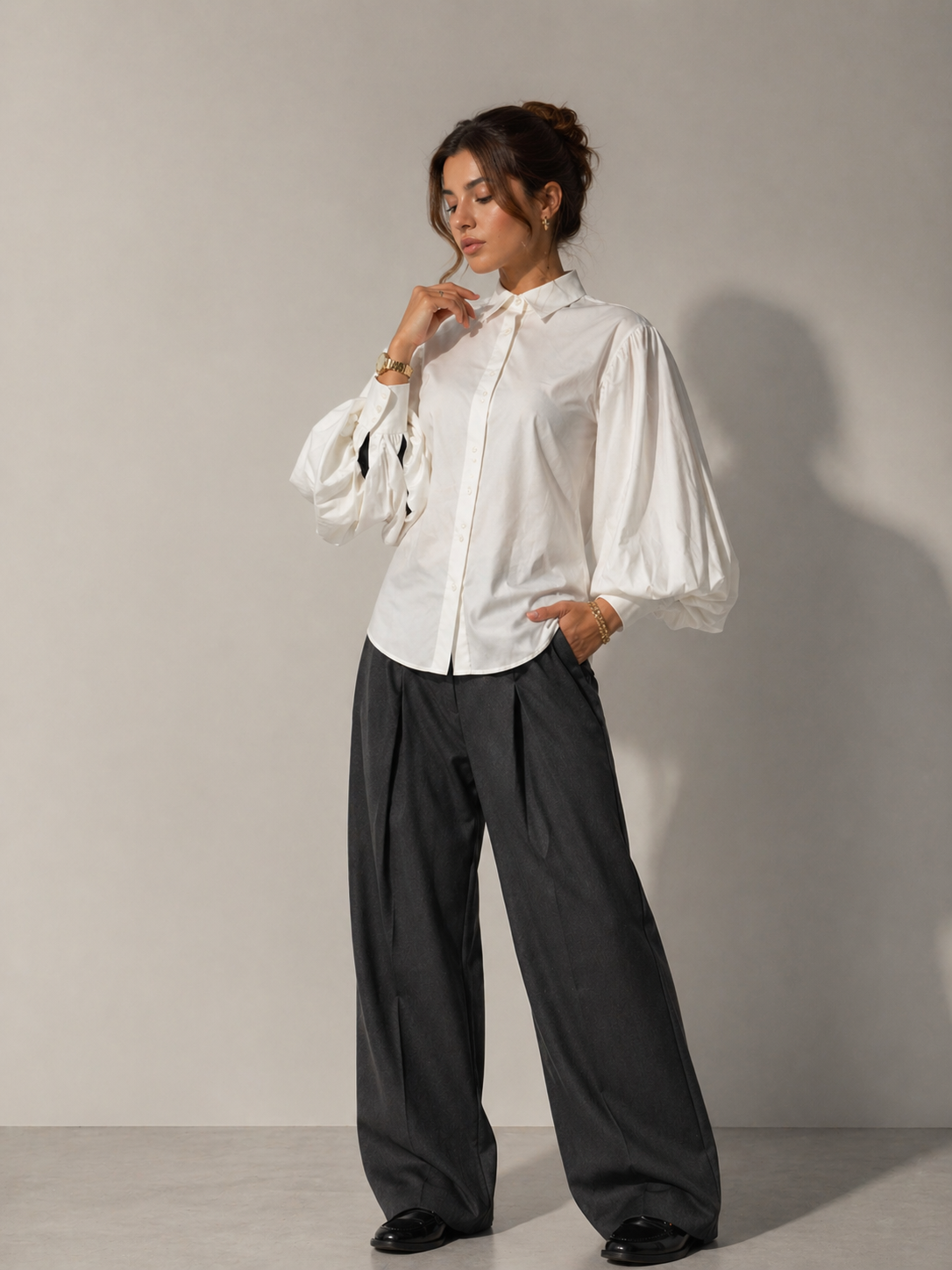 Origami Sleeve Structured Shirt – White