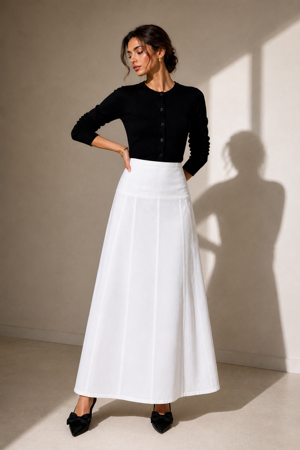 Drop-Waist A-Line Skirt — White