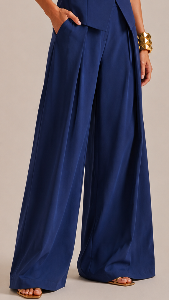 Navy Tailored Pleated Trousers