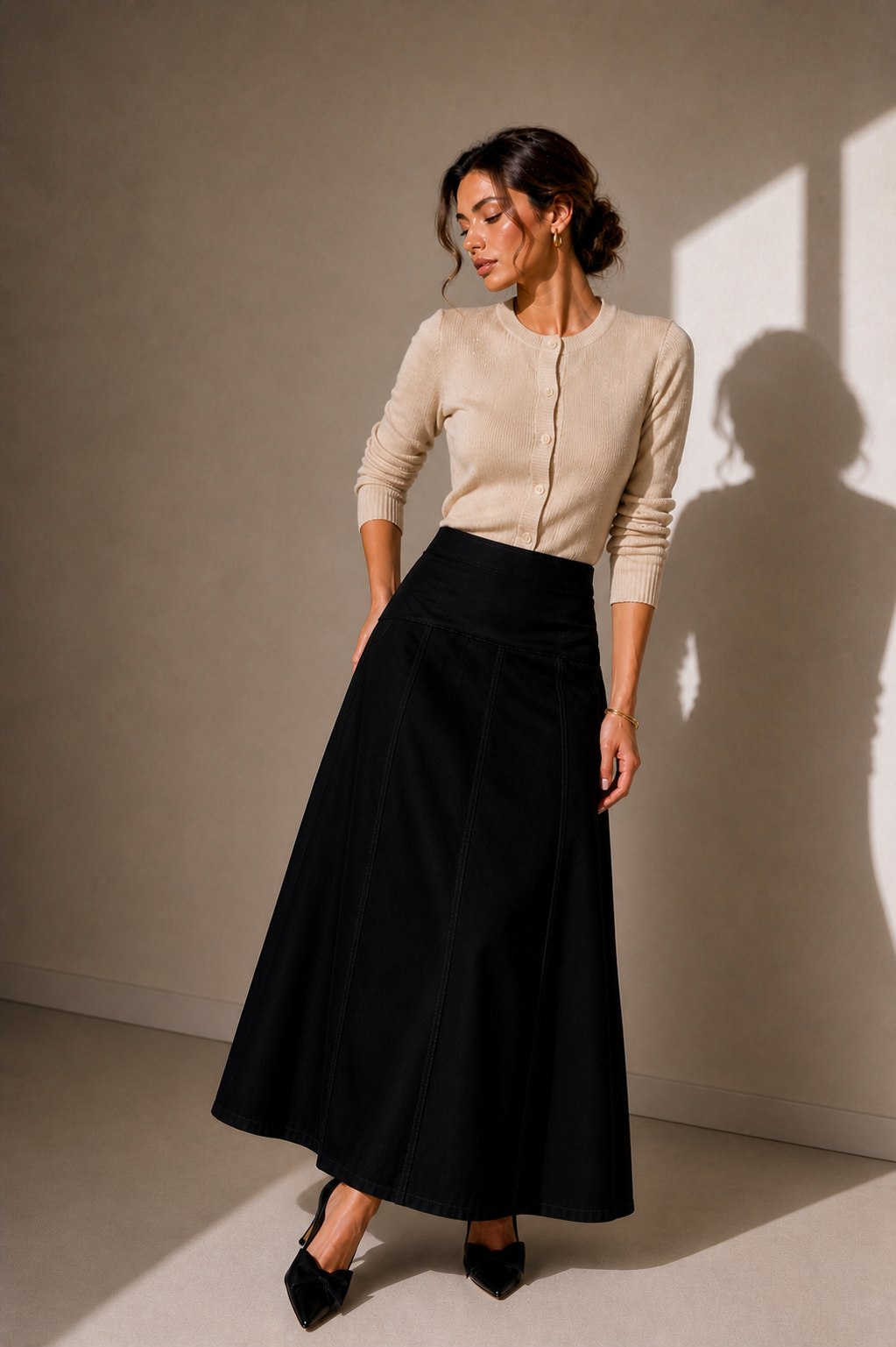 Drop-Waist A-Line Skirt — Noir