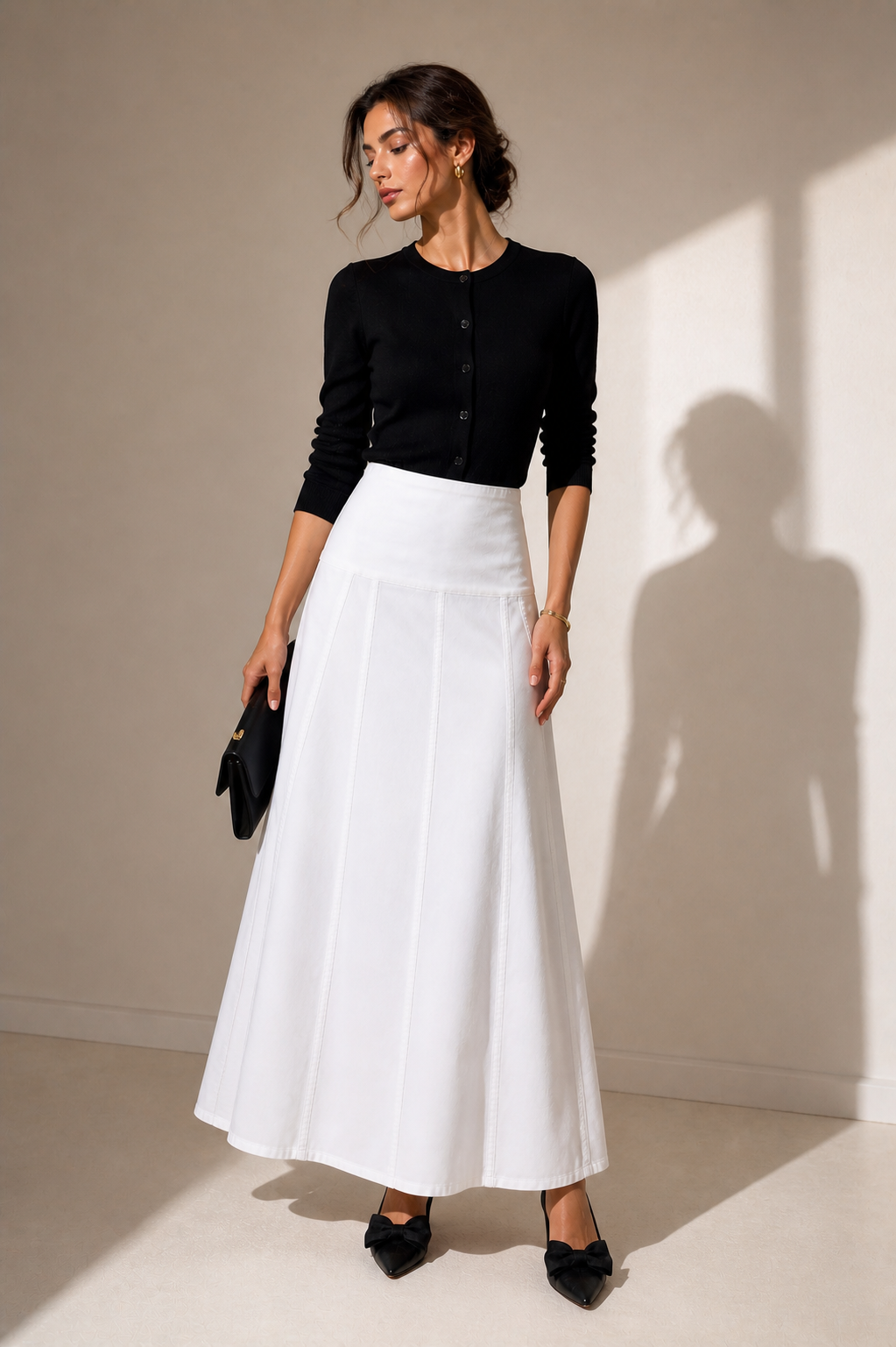 Drop-Waist A-Line Skirt — White