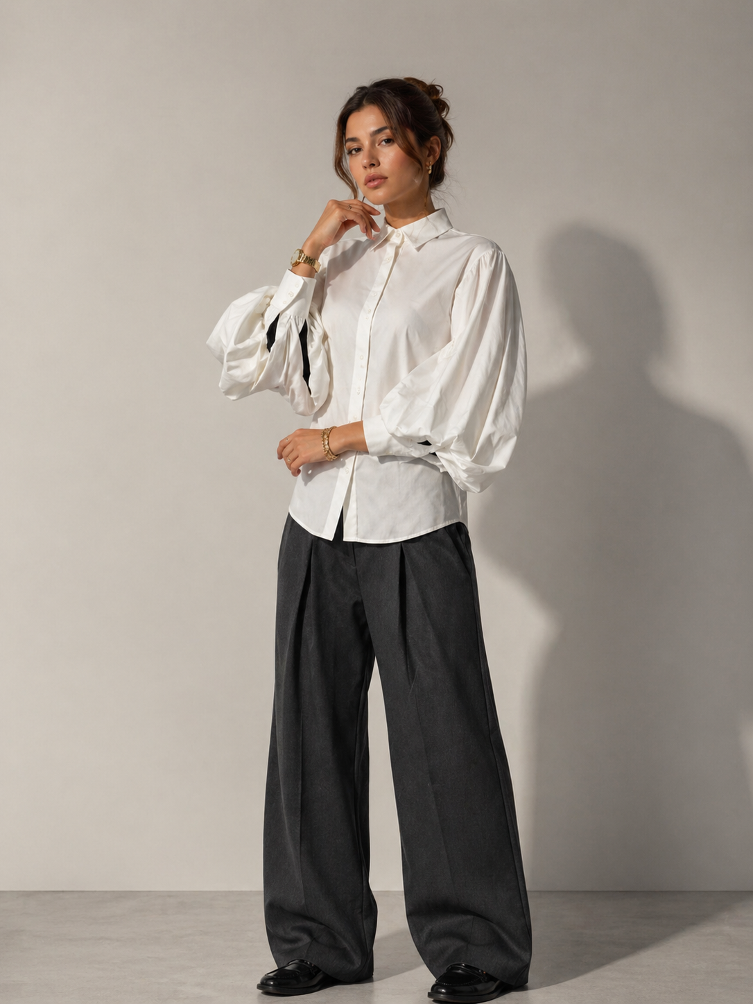 Origami Sleeve Structured Shirt – White