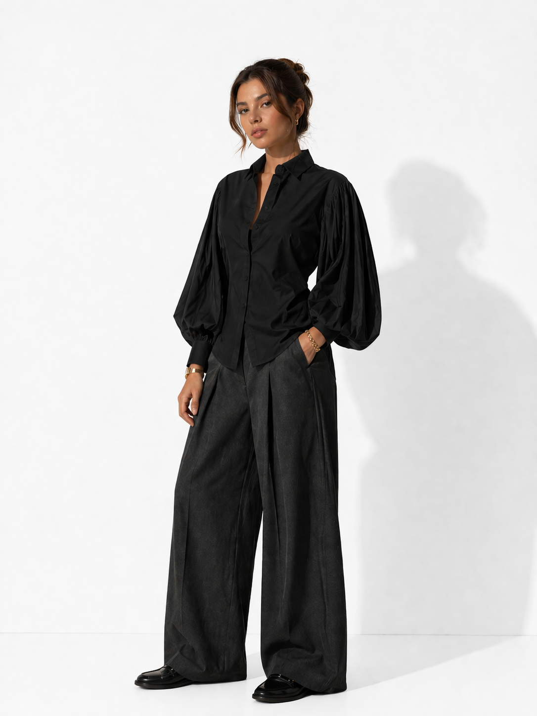 Origami Sleeve Structured Shirt – Noir