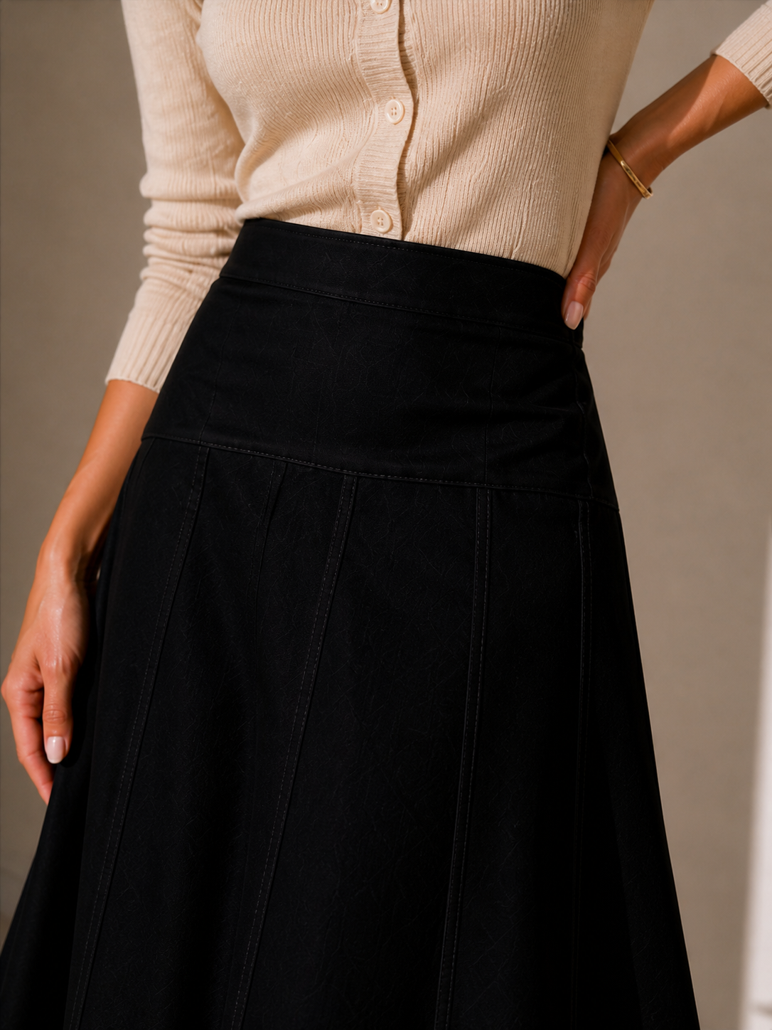 Drop-Waist A-Line Skirt — Noir