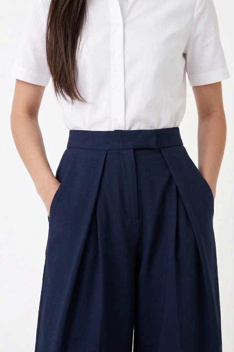 Navy Tailored Pleated Trousers