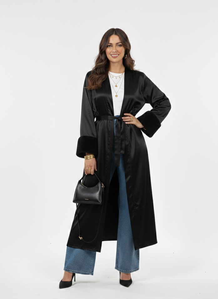 Layali Al Qamar Structured Silk  Cardigan - Noir