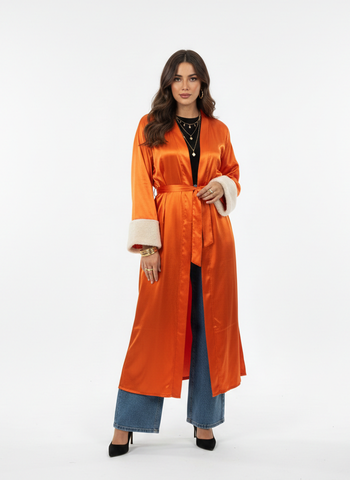 Layali Al Qamar Structured Silk  Cardigan - Amber Flame