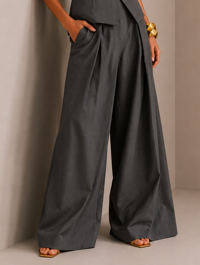 Grey Tailored Pleated Trousers