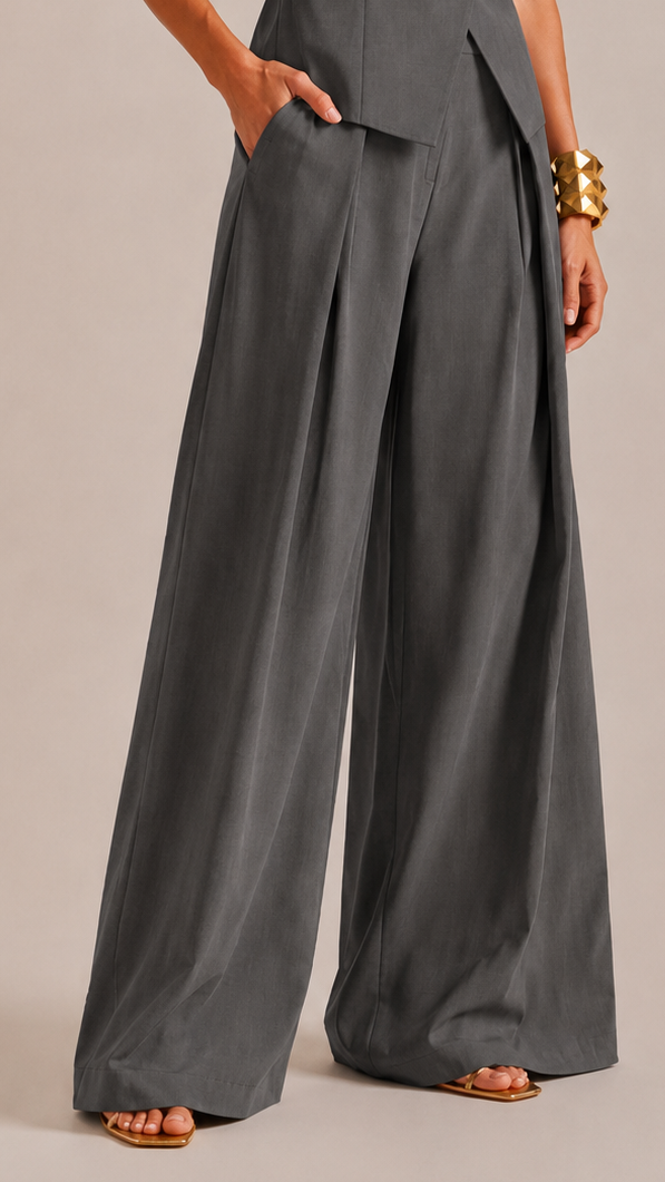 Grey Tailored Pleated Trousers