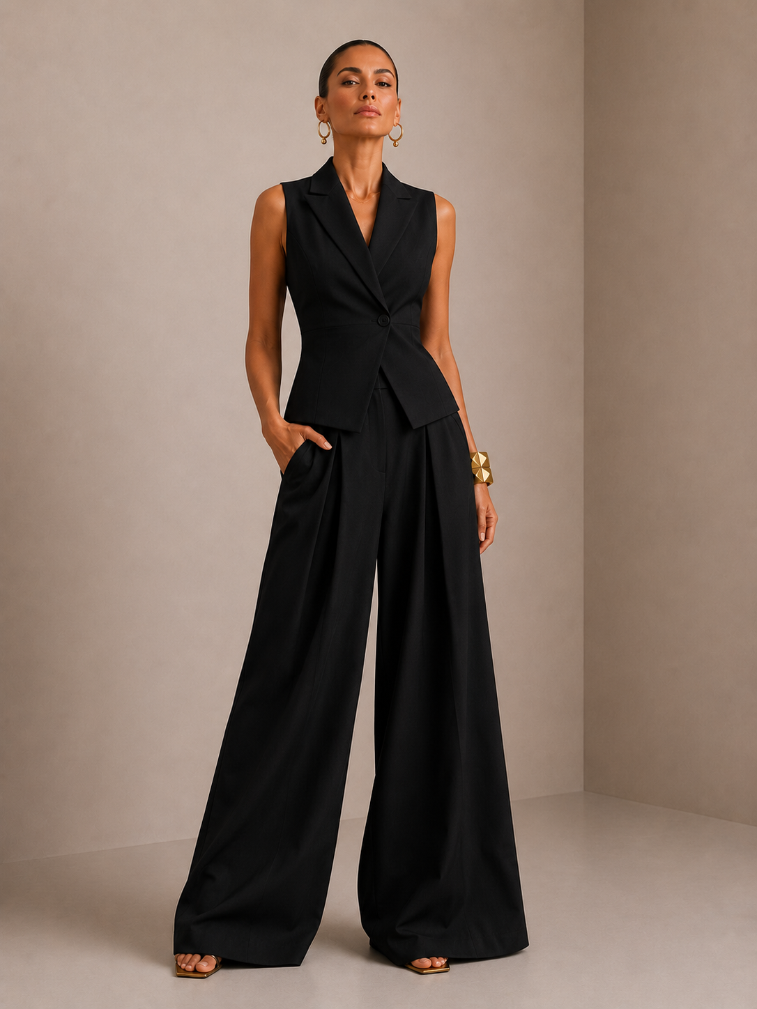 The Black Tailored Waistcoat Co-Ord