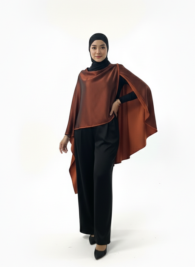 Wisal Double-Faced Poncho- Molten Bronze