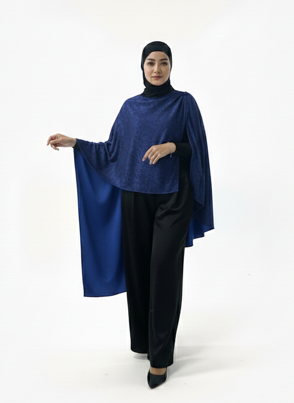 Sukoon Suede Poncho-Midnight Black
