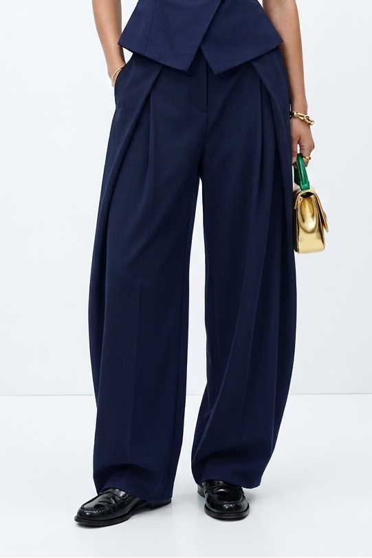 Navy Tailored Pleated Trousers
