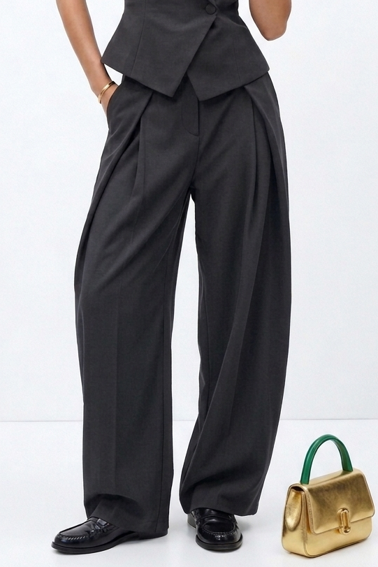 Grey Tailored Pleated Trousers