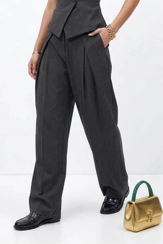 Grey Tailored Pleated Trousers