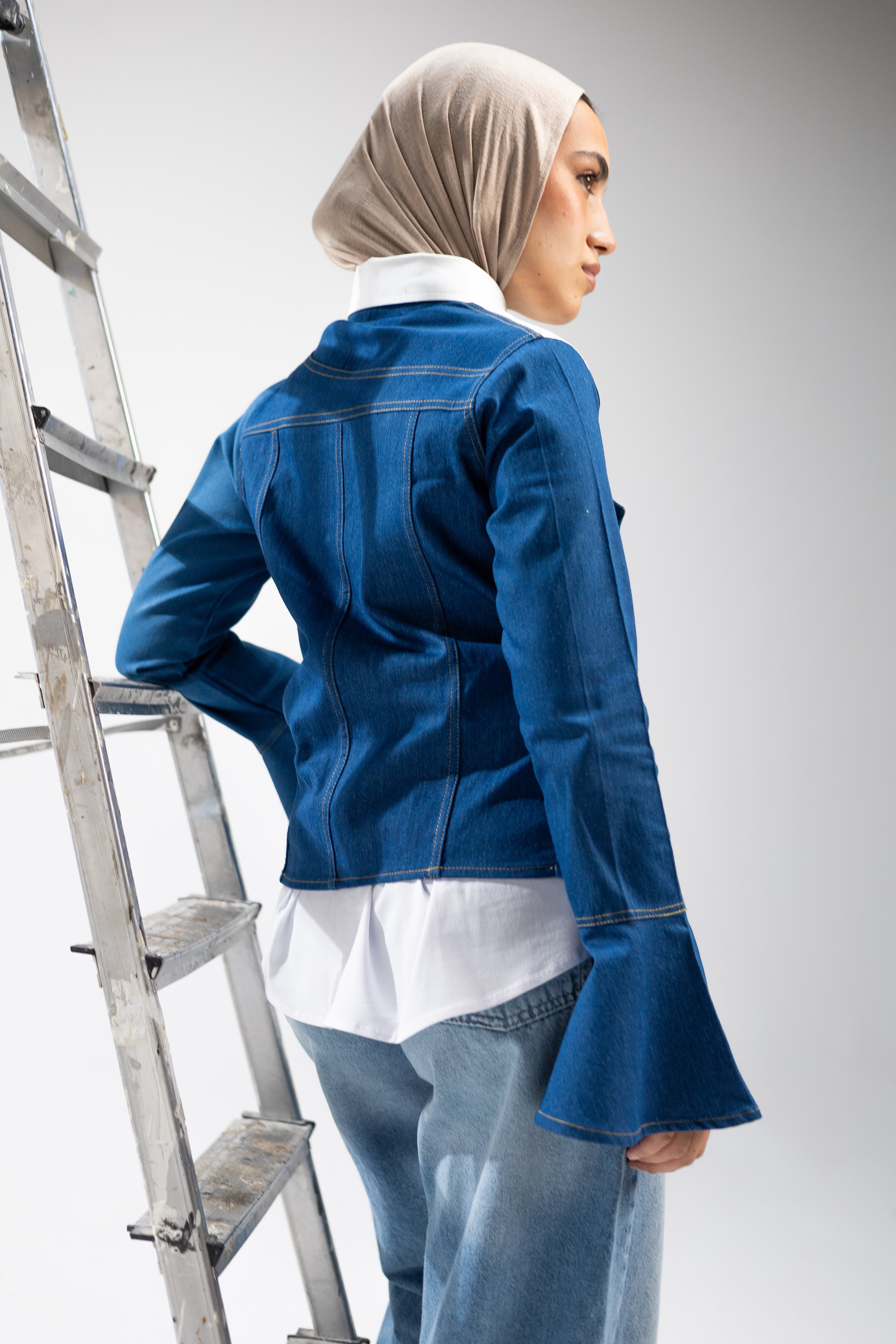 Denim Distressed Asymmetric Top