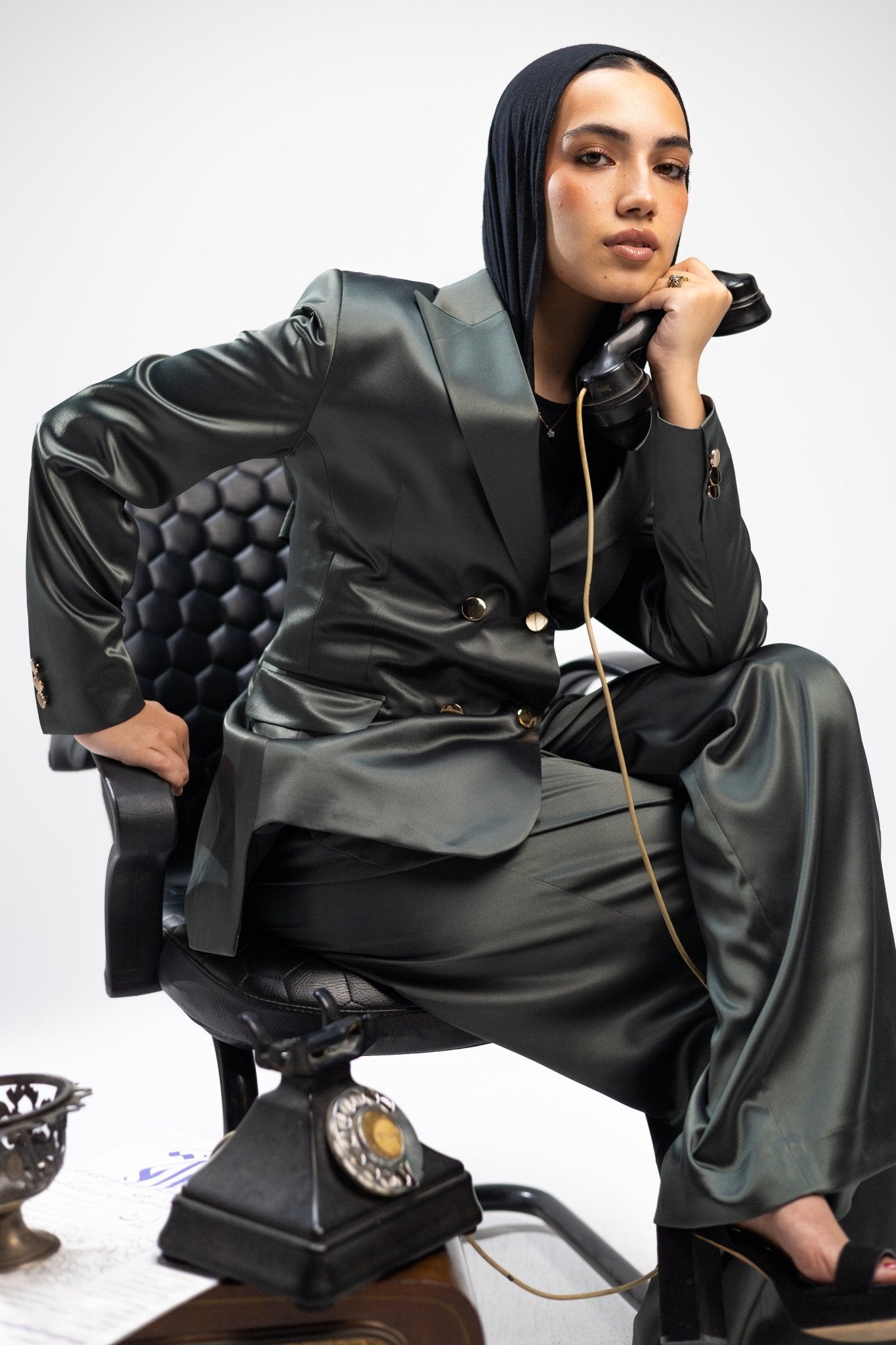 Sage Green Tailored Lace-Back Suit