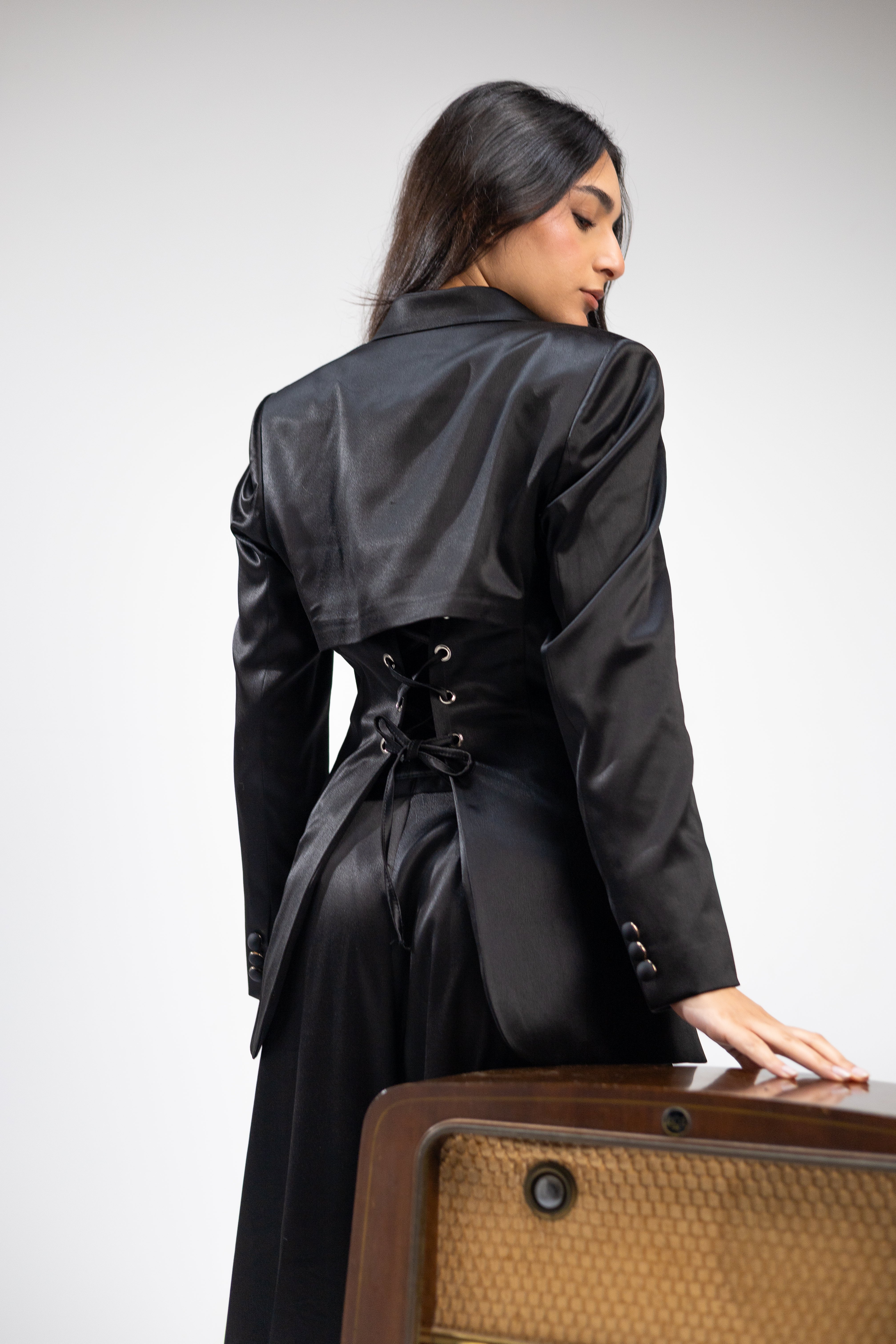 Black Tailored Lace-Back Suit