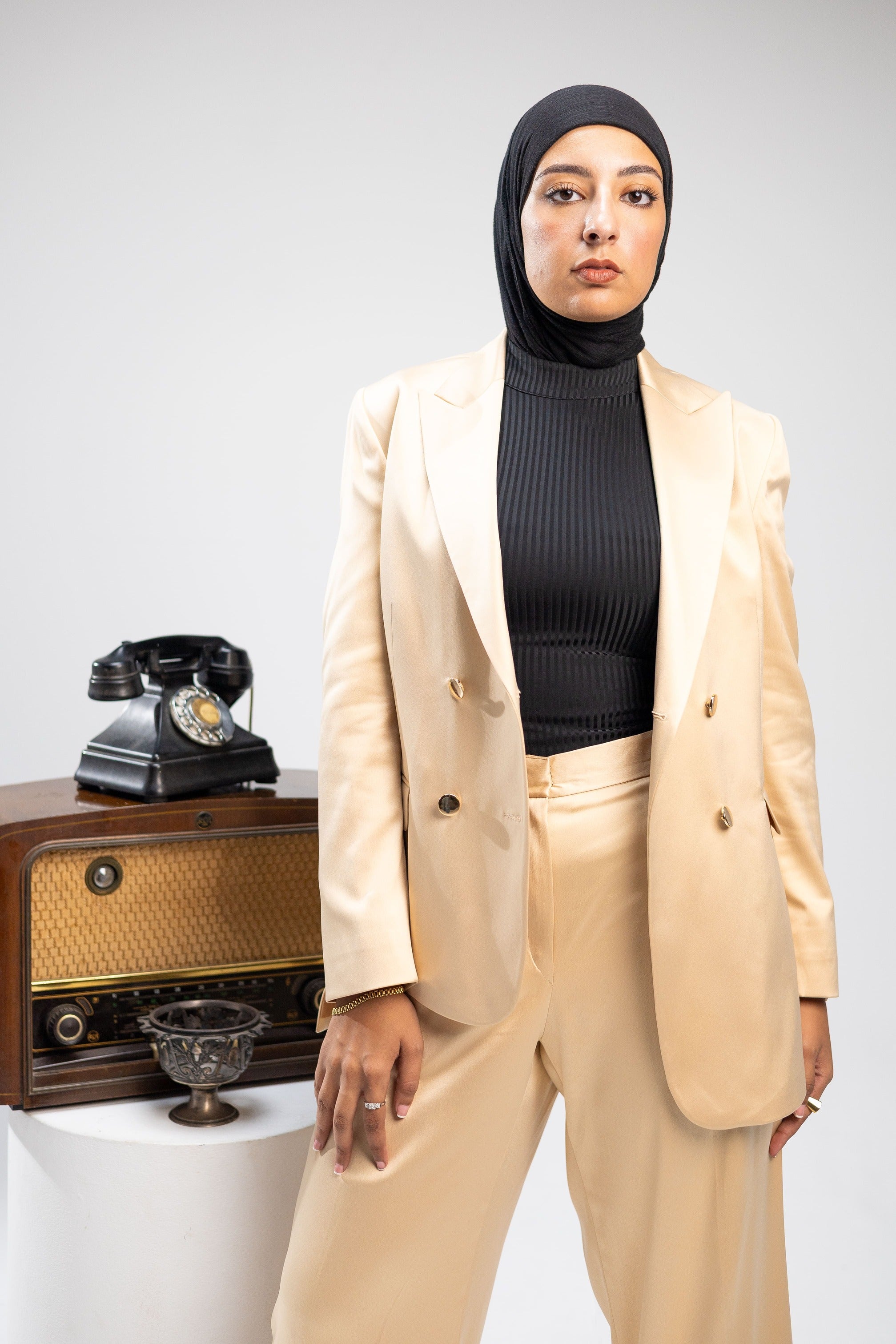 Beige Tailored Lace-Back Blazer