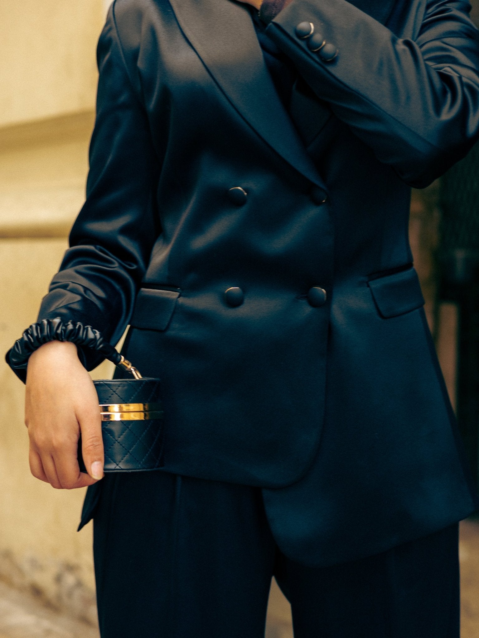 Black Tailored Lace-Back Suit