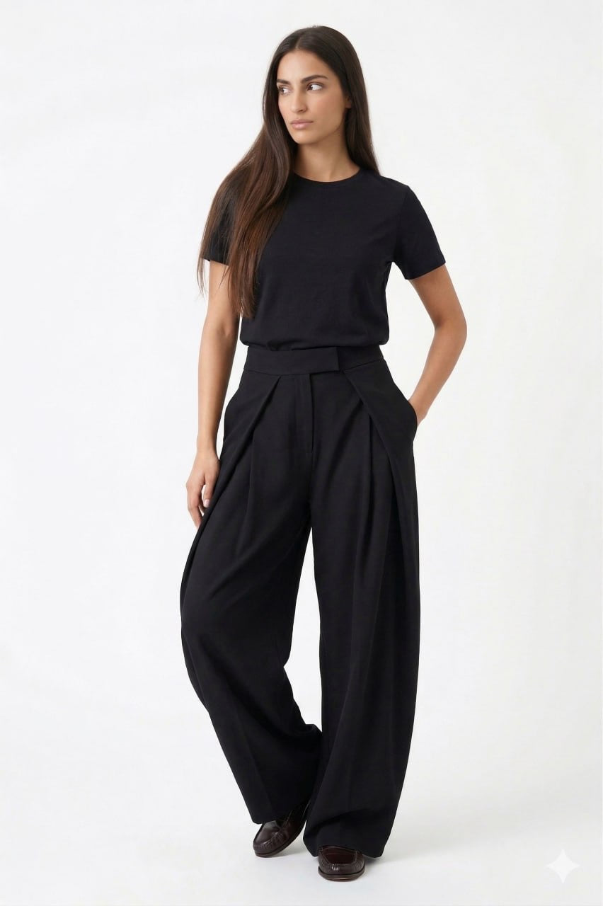 Black Tailored Pleated Trousers