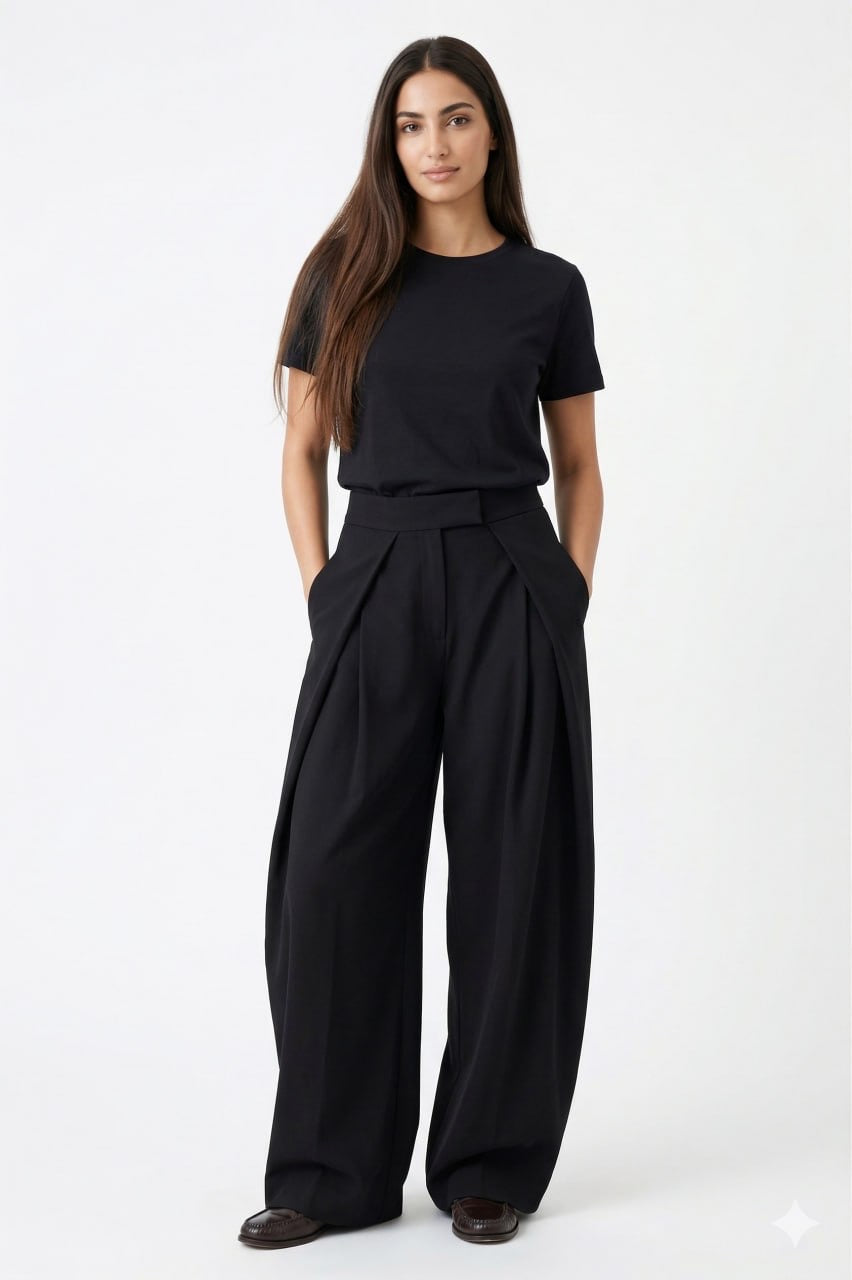 Black Tailored Pleated Trousers