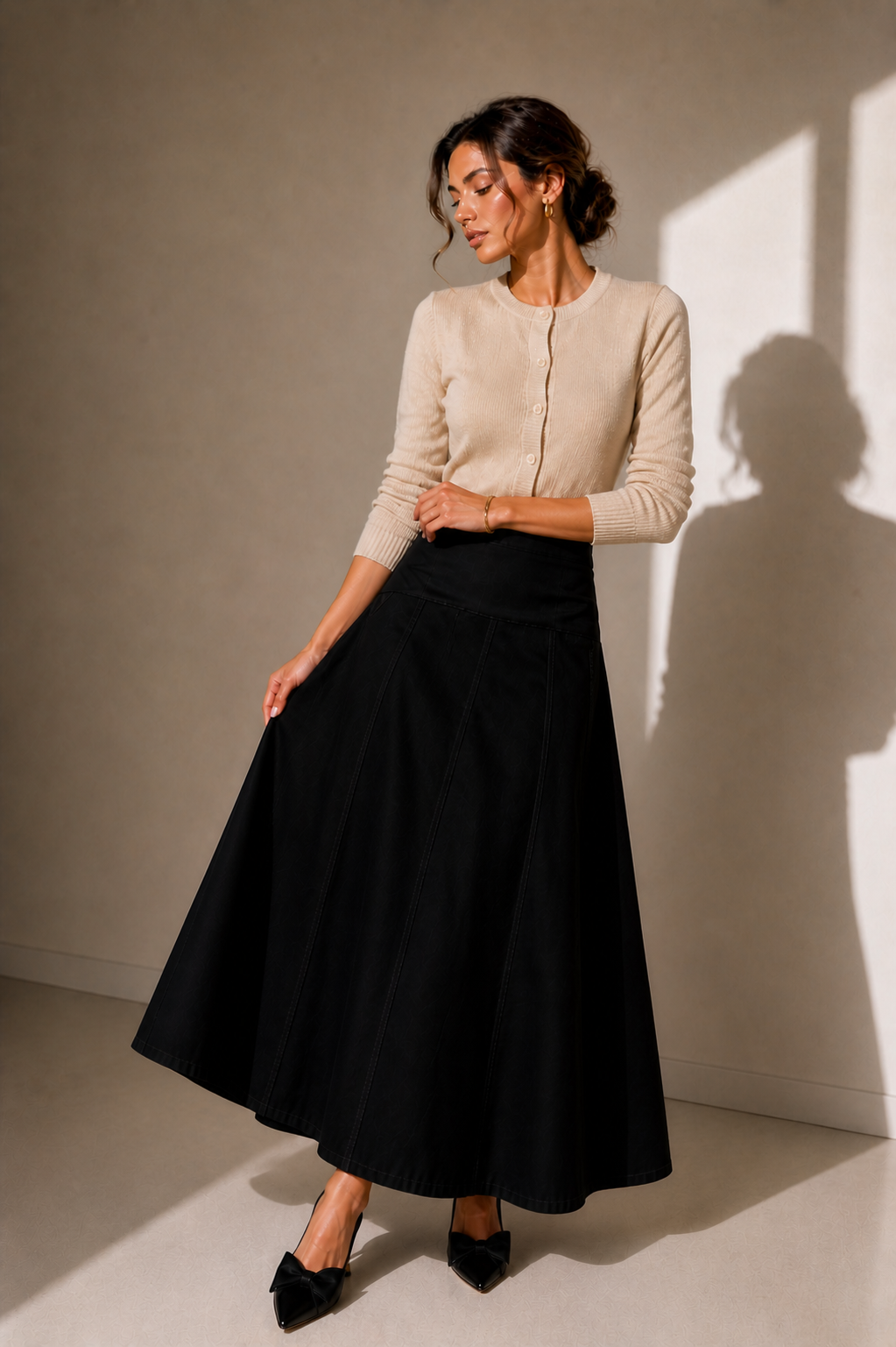 Drop-Waist A-Line Skirt — Noir