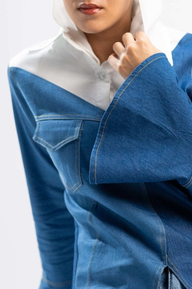 Denim Distressed Asymmetric Top