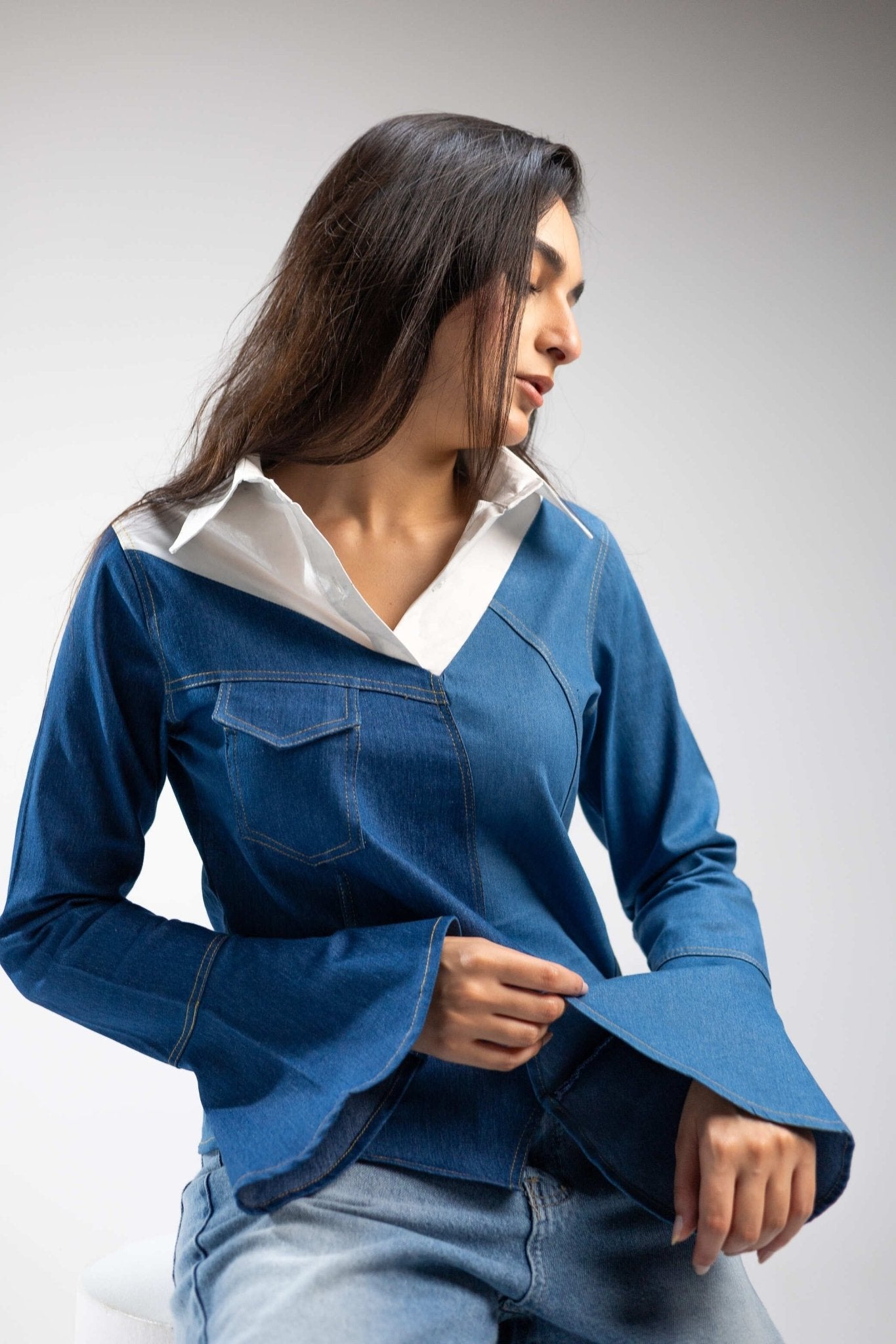Denim Destressed Top - Fatima Egy