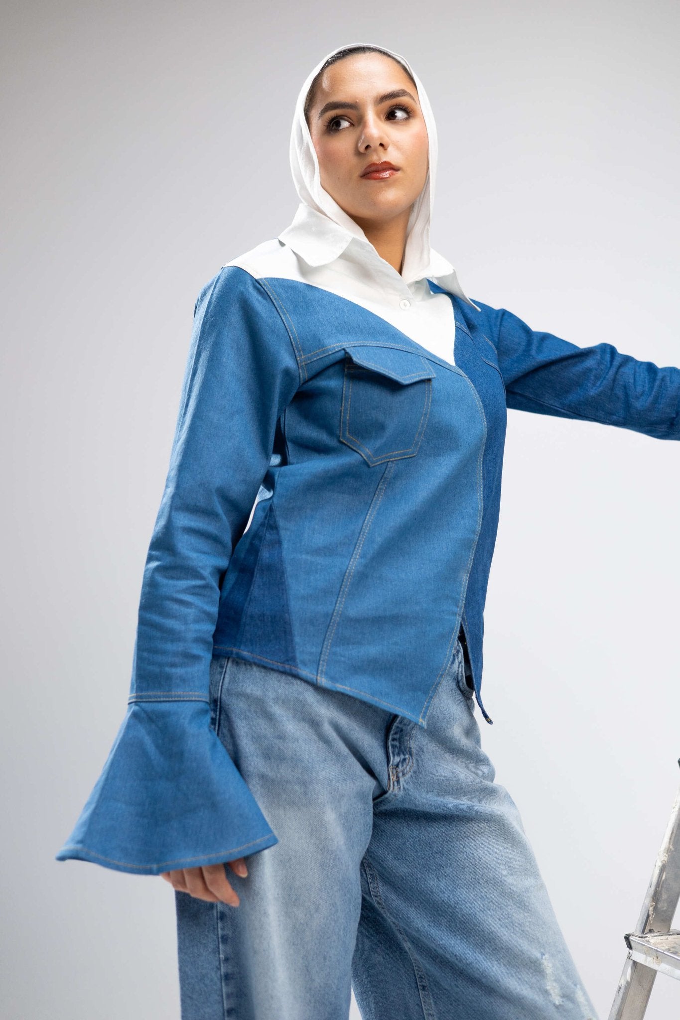 Denim Destressed Top - Fatima Egy
