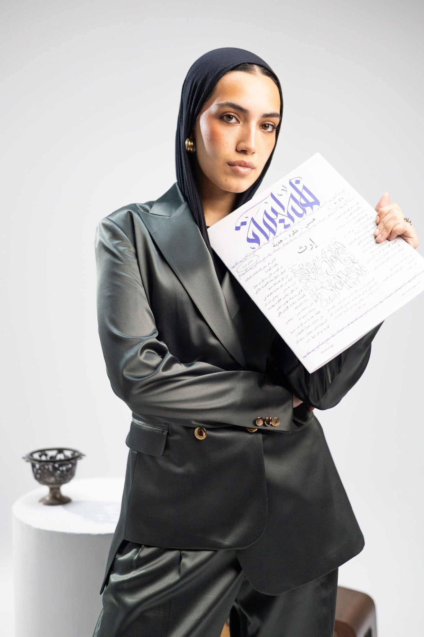 Silk Blazer Olive - Fatima Egy