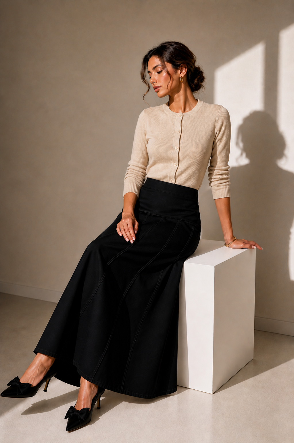 Drop-Waist A-Line Skirt — Noir