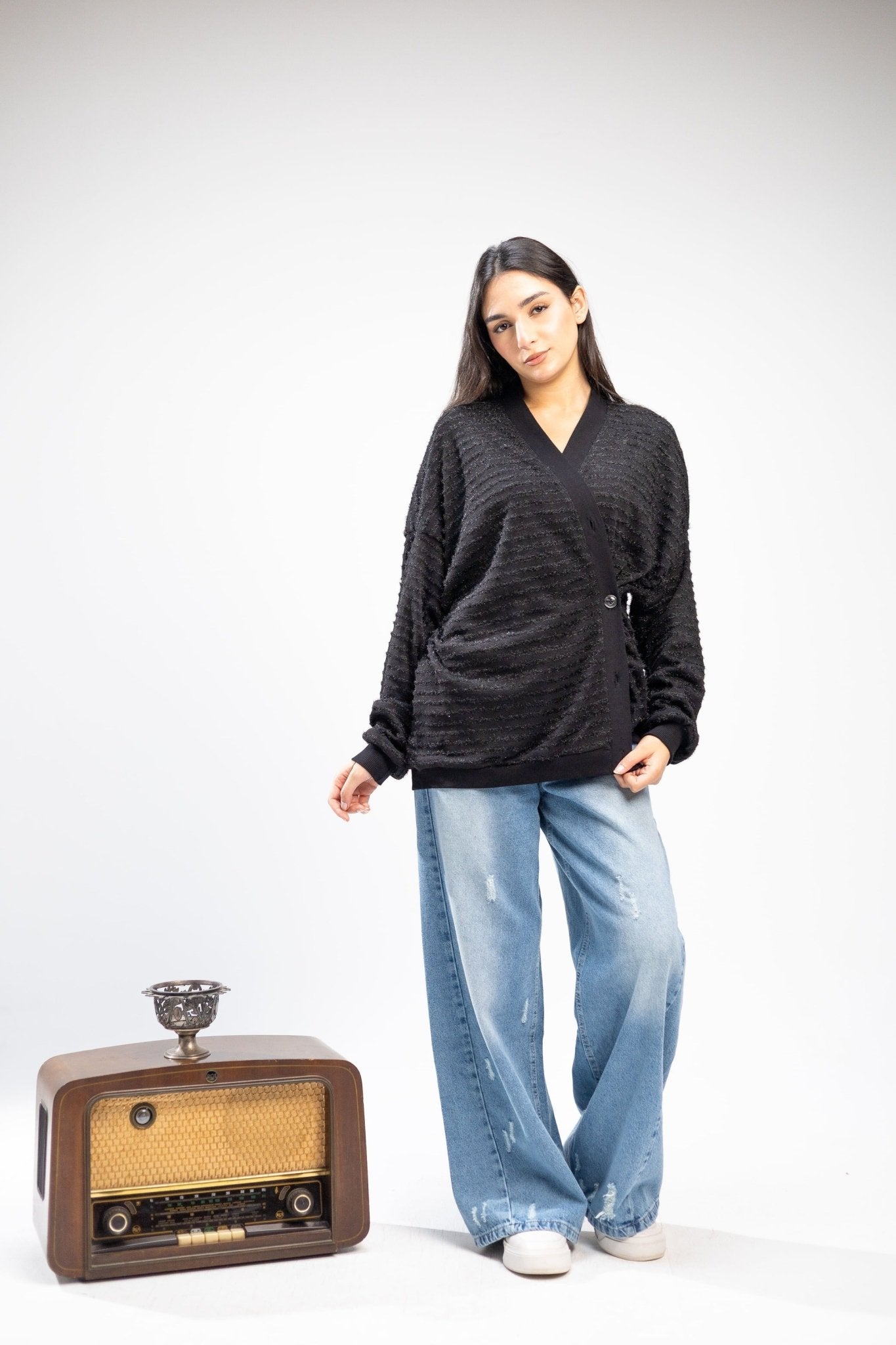 Striped Mohire Cardigan - Fatima Egy