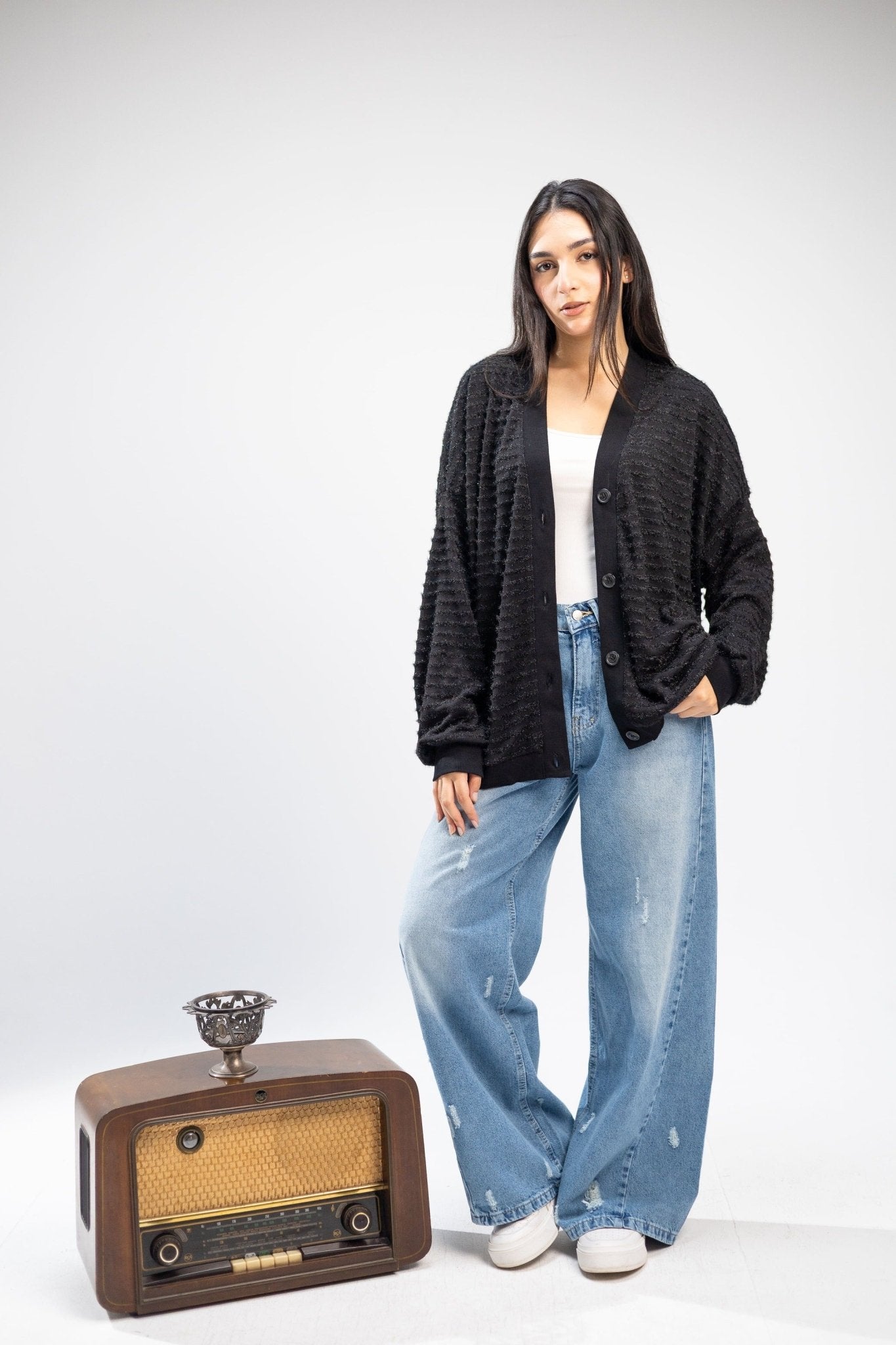 Striped Mohire Cardigan - Fatima Egy